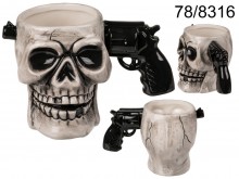 Skull mug with a gun