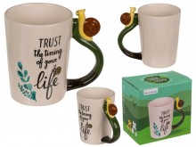 Stoneware mug with snail Trust the timing of your ...