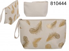 Cosmetic bag golden feathers beige