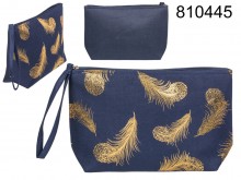 Cosmetic bag with golden grenade feathers