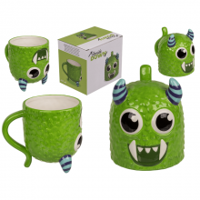 Inverted head mug - green monster 12 x 14 cm