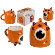 Inverted head mug - orange monster 12 x 14 cm